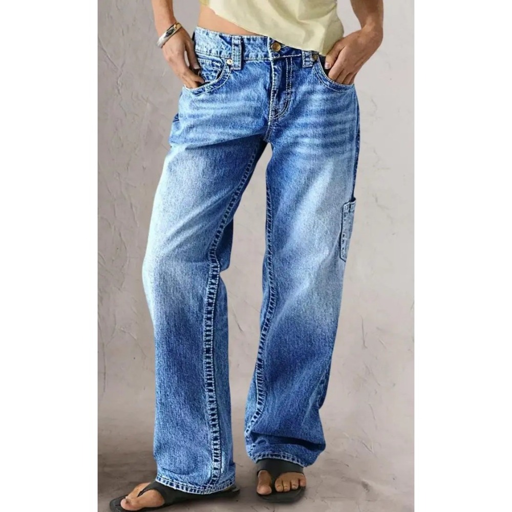 Flamingals Multi Pocket Mid Rise Straight Leg Jeans Wash XS 266442 CH
